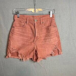 American Eagle Shorts Womens 2 Coral Highest Rise Mom Short Distressed Raw Hem